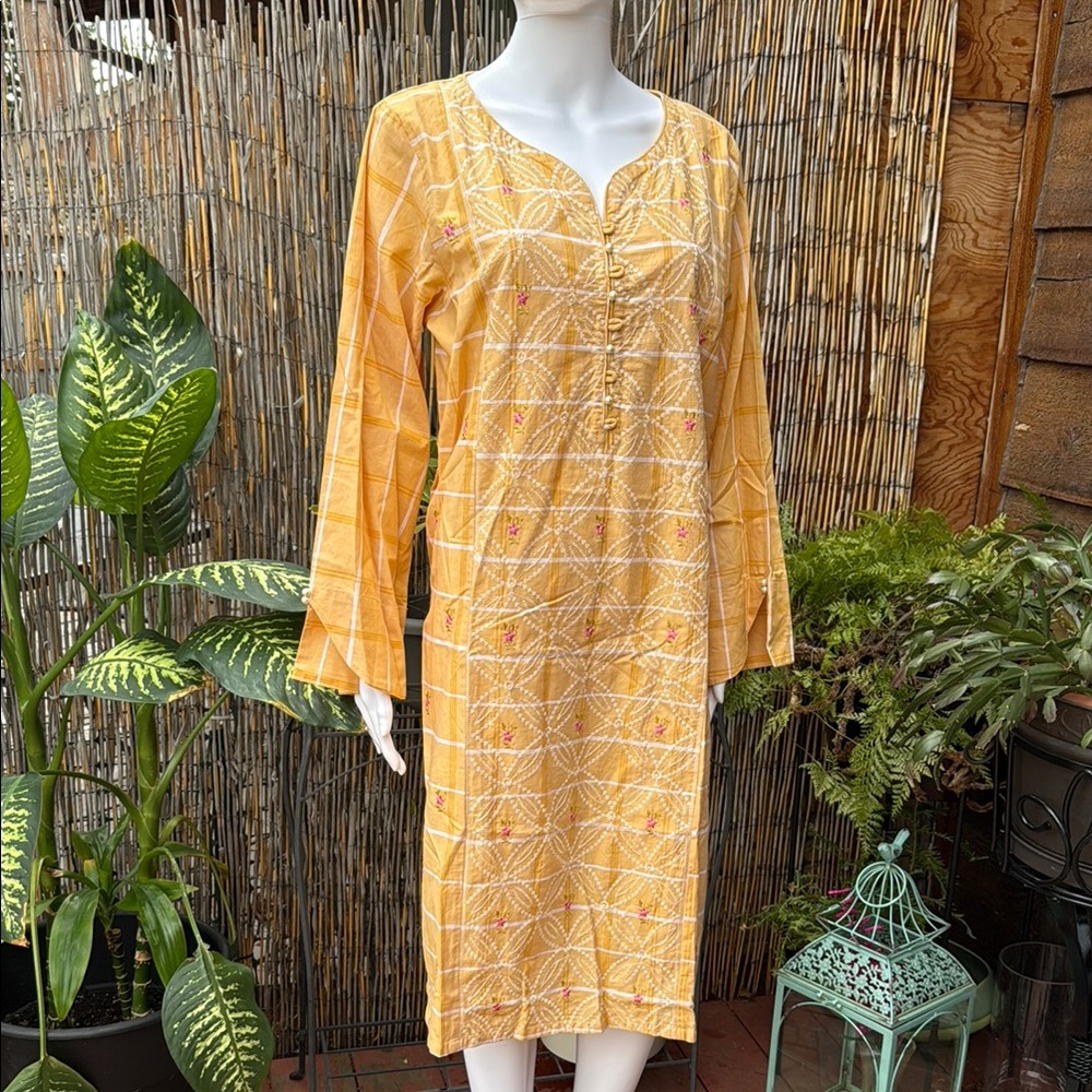 Beechtree Pakistani embroidered Kurta/ Tunic Bell Sleeve Scoop Neck Boho Dress